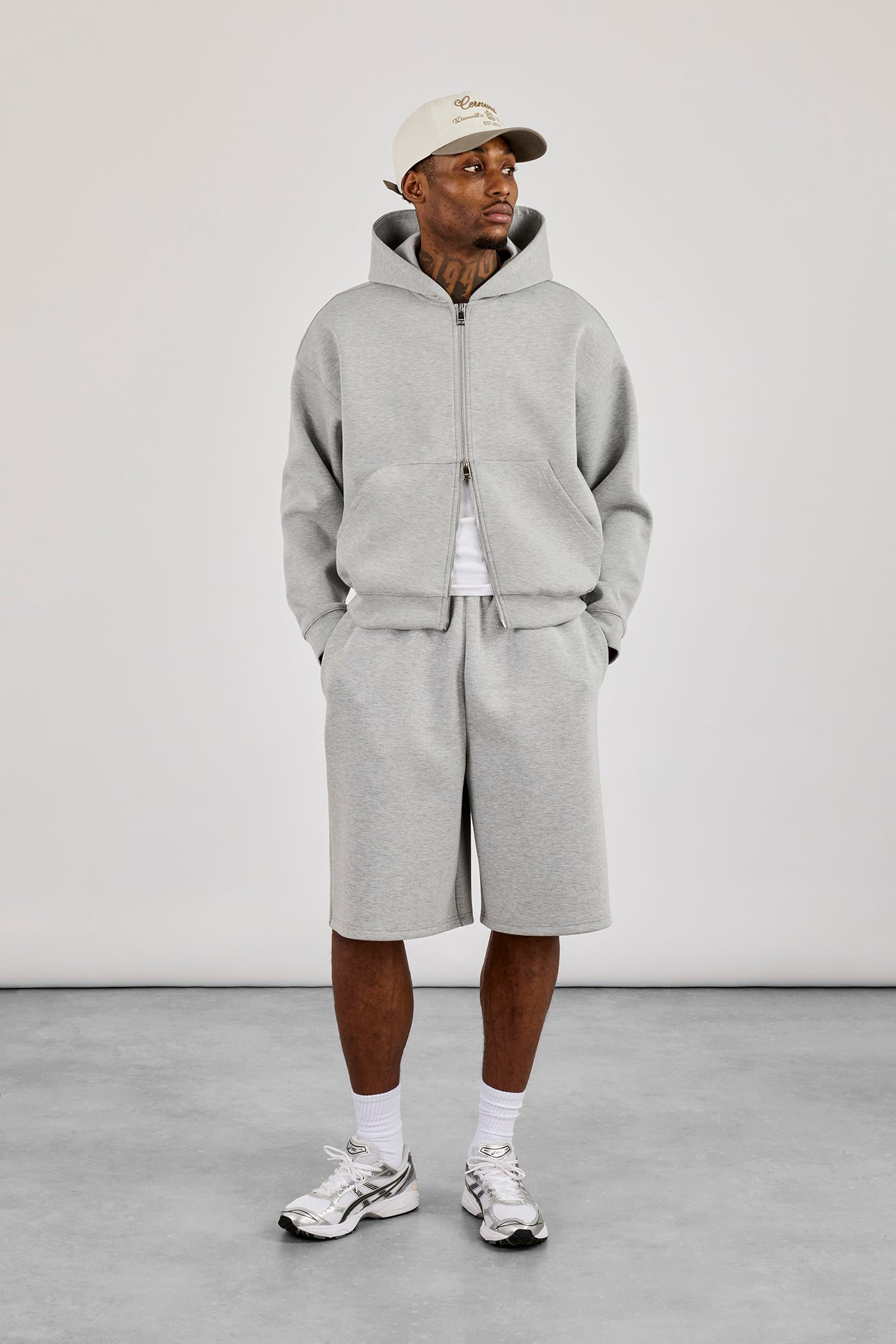 Scuba Zip Through Boxy Hoodie & Jort - Grey